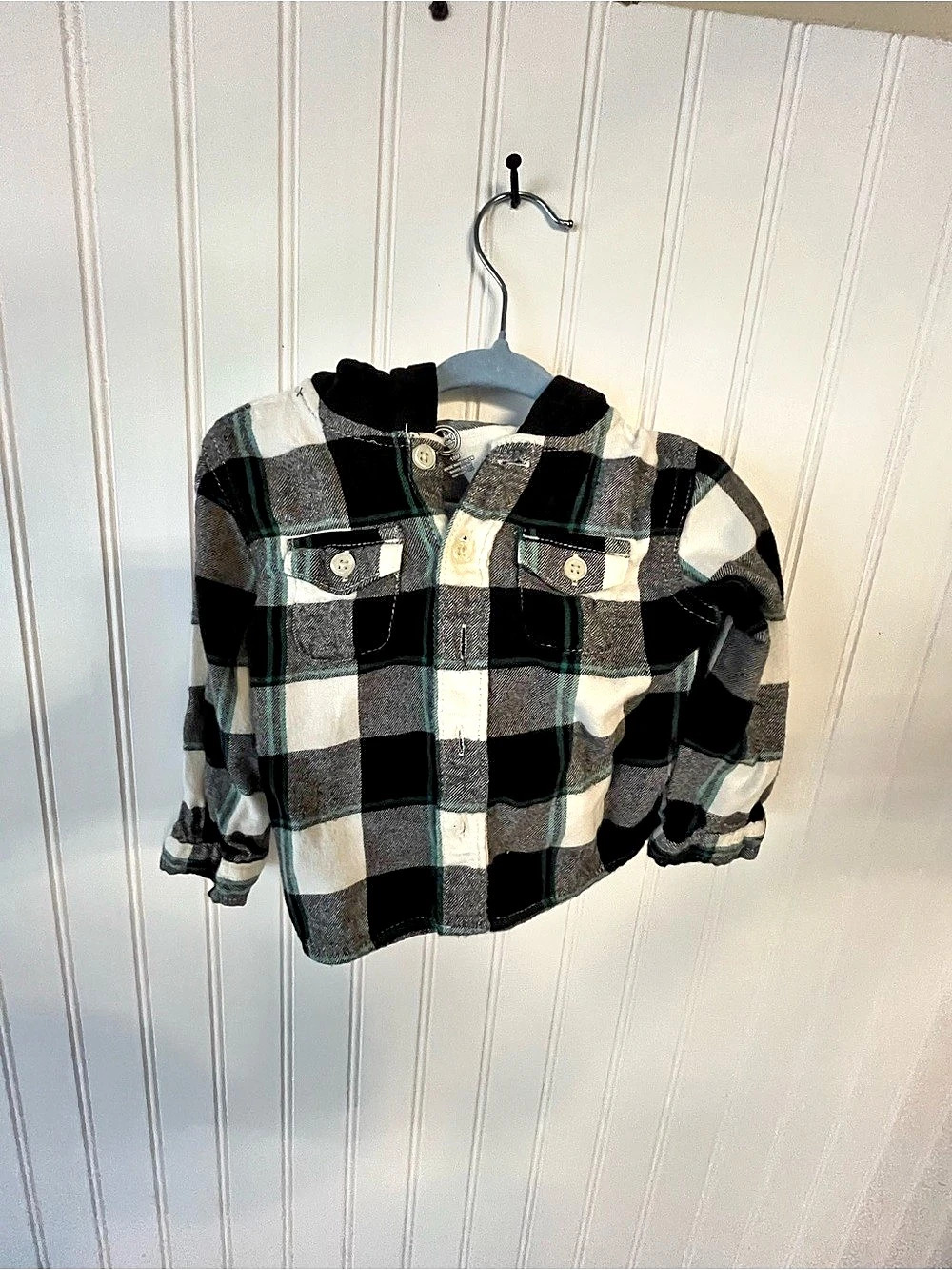 Wonder Nation Baby and Toddler Boys Hooded Flannel Shirt Black & White